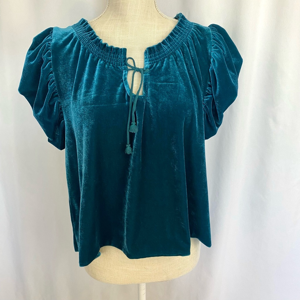 Free People Teal Velvet Blouse